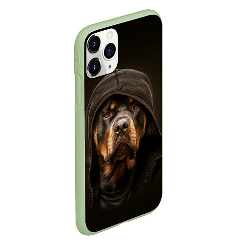 Чехол iPhone 11 Pro матовый Ротвейлер в капюшоне / 3D-Салатовый – фото 2