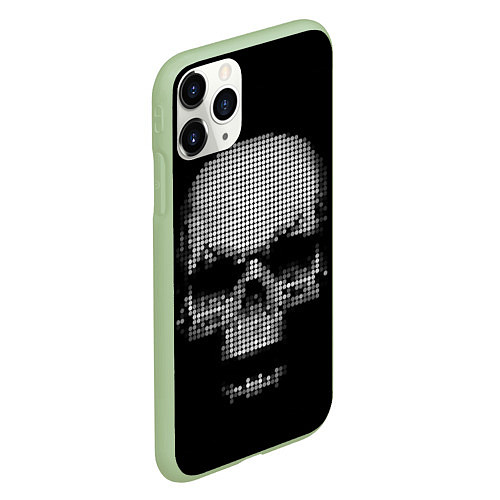 Чехол iPhone 11 Pro матовый Пиксельный череп / 3D-Салатовый – фото 2