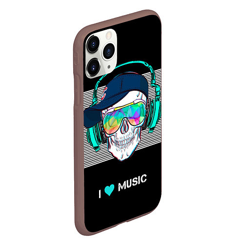 Чехол iPhone 11 Pro матовый I like music - skull / 3D-Коричневый – фото 2