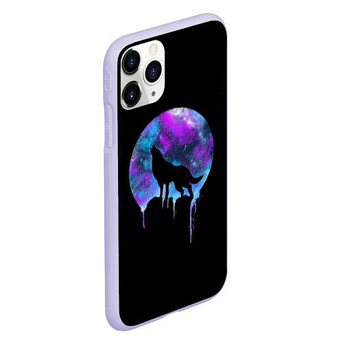 Чехол iPhone 11 Pro матовый Лунный неоновый волк / 3D-Светло-сиреневый – фото 2