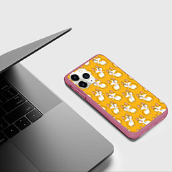 Чехол iPhone 11 Pro матовый Корги паттерн, цвет: 3D-малиновый — фото 2