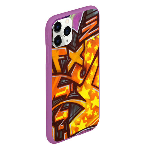 Чехол iPhone 11 Pro матовый Orange Graffiti / 3D-Фиолетовый – фото 2