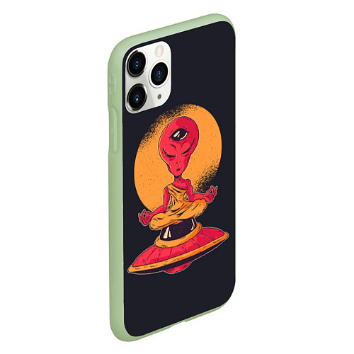 Чехол iPhone 11 Pro матовый Пришелец-медитатор / 3D-Салатовый – фото 2