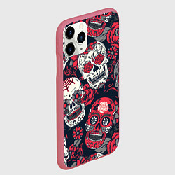 Чехол iPhone 11 Pro матовый Мексиканские черепа, цвет: 3D-малиновый — фото 2