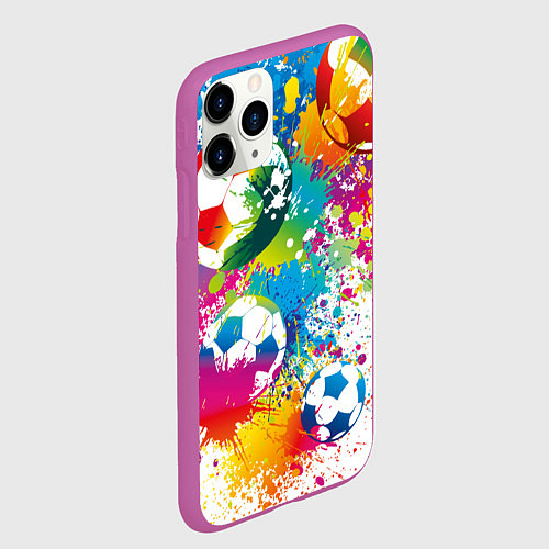Чехол iPhone 11 Pro матовый Футбольные мячи - красочные брызги / 3D-Фиолетовый – фото 2