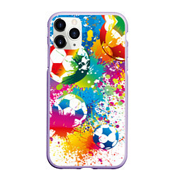 Чехол iPhone 11 Pro матовый Футбольные мячи - красочные брызги, цвет: 3D-светло-сиреневый