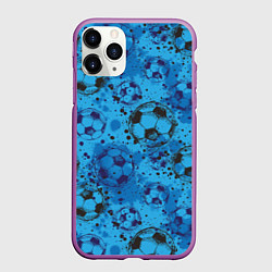 Чехол iPhone 11 Pro матовый Футбольные мячи, цвет: 3D-фиолетовый