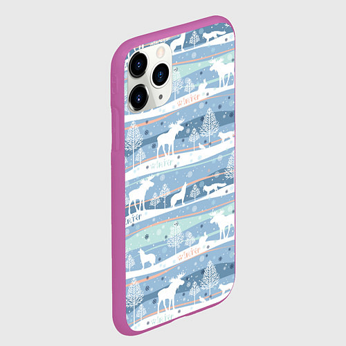 Чехол iPhone 11 Pro матовый Зимний мотив / 3D-Фиолетовый – фото 2