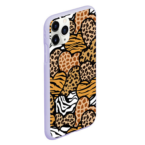 Чехол iPhone 11 Pro матовый Сердца из шкур африканских животных / 3D-Светло-сиреневый – фото 2