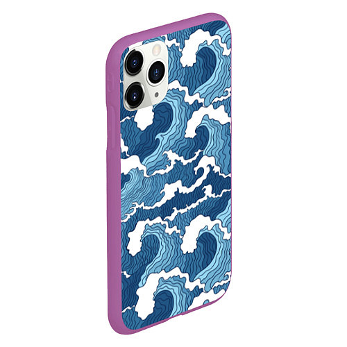 Чехол iPhone 11 Pro матовый Морские волны графика / 3D-Фиолетовый – фото 2