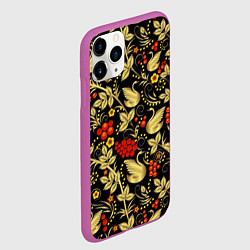 Чехол iPhone 11 Pro матовый Хохлома золотые лебеди, цвет: 3D-фиолетовый — фото 2