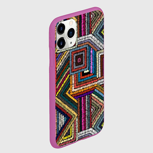 Чехол iPhone 11 Pro матовый Этнический ковровый орнамент / 3D-Фиолетовый – фото 2