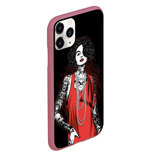 Чехол iPhone 11 Pro матовый Девушка в красном платье / 3D-Малиновый – фото 2
