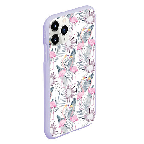 Чехол iPhone 11 Pro матовый Тропические фламинго / 3D-Светло-сиреневый – фото 2