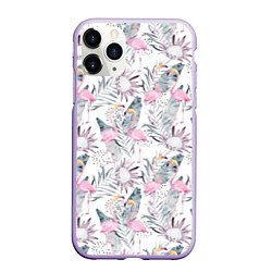 Чехол iPhone 11 Pro матовый Тропические фламинго, цвет: 3D-светло-сиреневый