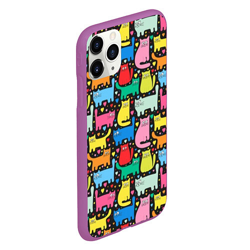 Чехол iPhone 11 Pro матовый Разноцветные котики / 3D-Фиолетовый – фото 2