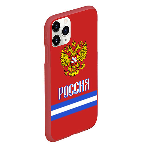 Чехол iPhone 11 Pro матовый Хоккей: Россия / 3D-Красный – фото 2