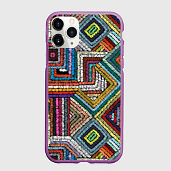 Чехол iPhone 11 Pro матовый Этнический орнамент вышивка, цвет: 3D-фиолетовый