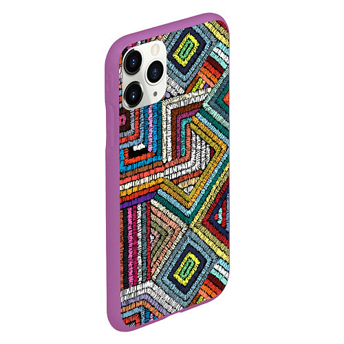 Чехол iPhone 11 Pro матовый Этнический орнамент вышивка / 3D-Фиолетовый – фото 2
