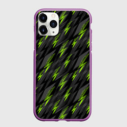 Чехол iPhone 11 Pro матовый Зеленые молнии паттерн