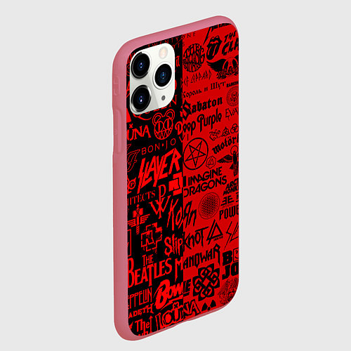 Чехол iPhone 11 Pro матовый ЛОГОТИПЫ РОК ГРУПП / 3D-Малиновый – фото 2