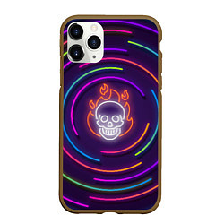 Чехол iPhone 11 Pro матовый Неон череп с линиями, цвет: 3D-коричневый