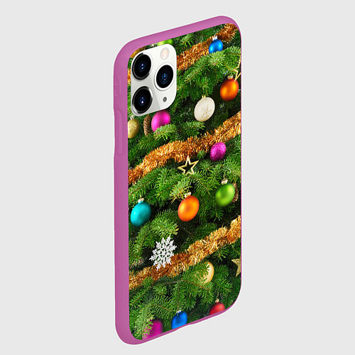 Чехол iPhone 11 Pro матовый Живая новогодняя ёлка / 3D-Фиолетовый – фото 2