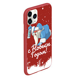 Чехол iPhone 11 Pro матовый Пьяный Дед Мороз, цвет: 3D-красный — фото 2