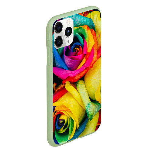 Чехол iPhone 11 Pro матовый Разноцветные розы / 3D-Салатовый – фото 2