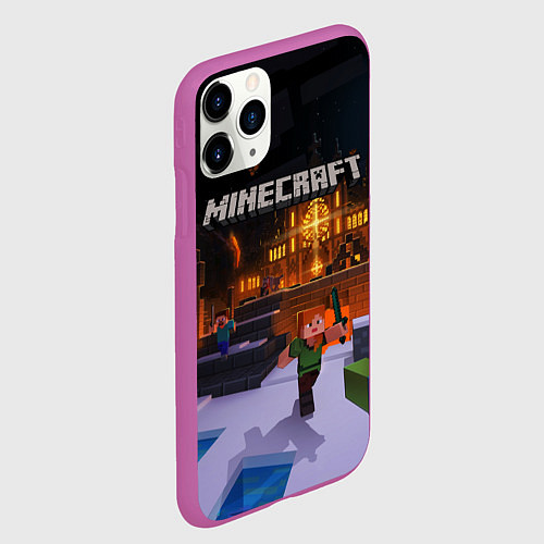 Чехол iPhone 11 Pro матовый MINECRAFT / 3D-Фиолетовый – фото 2