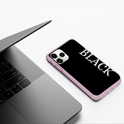 Чехол iPhone 11 Pro матовый Чёрная футболка с текстом, цвет: 3D-розовый — фото 2
