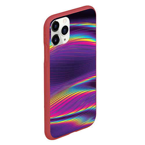 Чехол iPhone 11 Pro матовый Разноцветные волнообразные / 3D-Красный – фото 2