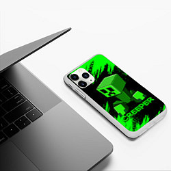 Чехол iPhone 11 Pro матовый MINECRAFT CREEPER, цвет: 3D-белый — фото 2