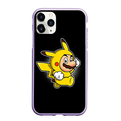 Чехол iPhone 11 Pro матовый Марио в костюме пикачу, цвет: 3D-светло-сиреневый