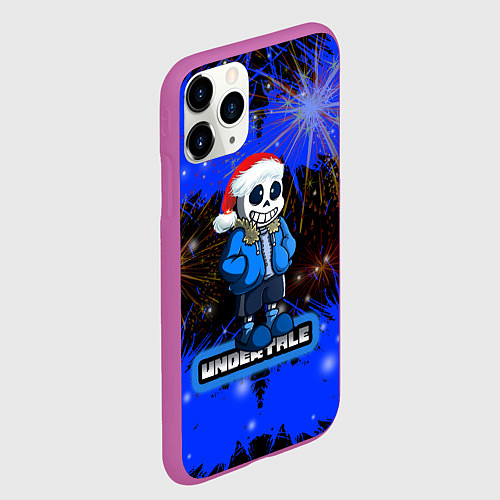 Чехол iPhone 11 Pro матовый НОВОГОДНИЙ UNDERTALE / 3D-Фиолетовый – фото 2