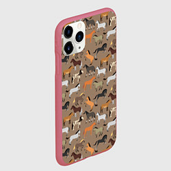 Чехол iPhone 11 Pro матовый Кони-лошади, цвет: 3D-малиновый — фото 2