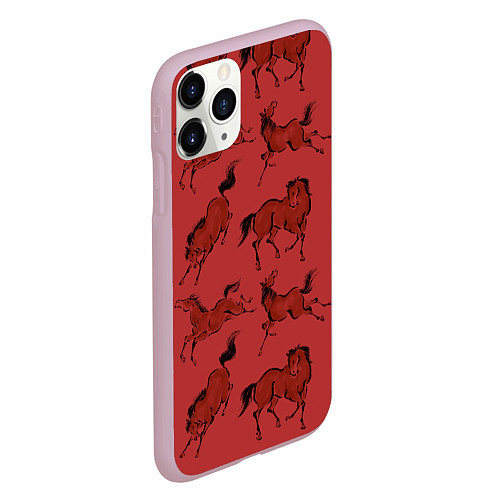 Чехол iPhone 11 Pro матовый Красные кони / 3D-Розовый – фото 2