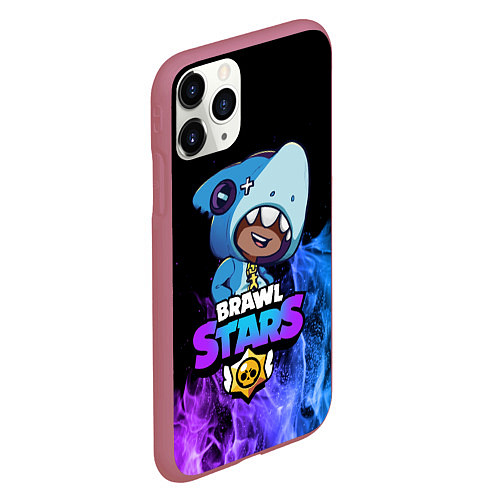 Чехол iPhone 11 Pro матовый Brawl Stars LEON SHARK / 3D-Малиновый – фото 2