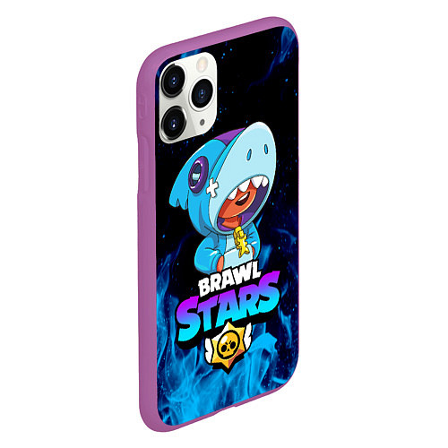 Чехол iPhone 11 Pro матовый BRAWL STARS LEON SHARK / 3D-Фиолетовый – фото 2