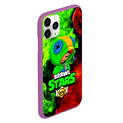 Чехол iPhone 11 Pro матовый BRAWL STARS LEON / 3D-Фиолетовый – фото 2