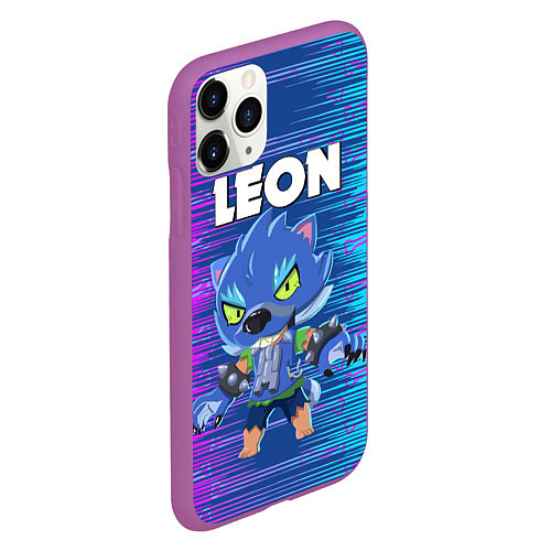 Чехол iPhone 11 Pro матовый BRAWL STARS LEON ОБОРОТЕНЬ / 3D-Фиолетовый – фото 2