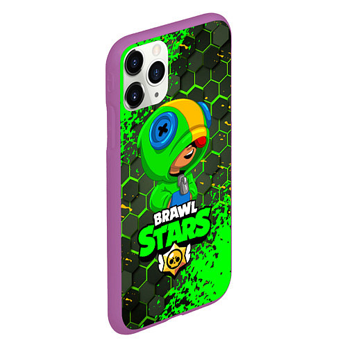 Чехол iPhone 11 Pro матовый BRAWL STARS LEON / 3D-Фиолетовый – фото 2