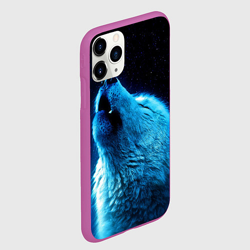 Чехол iPhone 11 Pro матовый Волк воет на луну / 3D-Фиолетовый – фото 2