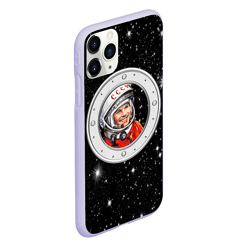 Чехол iPhone 11 Pro матовый Юрий Гагарин звездное небо / 3D-Светло-сиреневый – фото 2