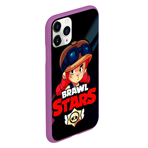 Чехол iPhone 11 Pro матовый Brawl Stars - Jessie / 3D-Фиолетовый – фото 2