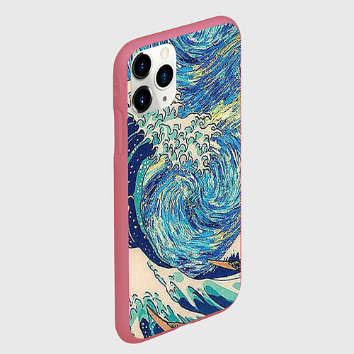 Чехол iPhone 11 Pro матовый Звездная ночь / 3D-Малиновый – фото 2