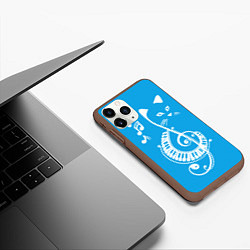 Чехол iPhone 11 Pro матовый Котик Меломан голубой, цвет: 3D-коричневый — фото 2