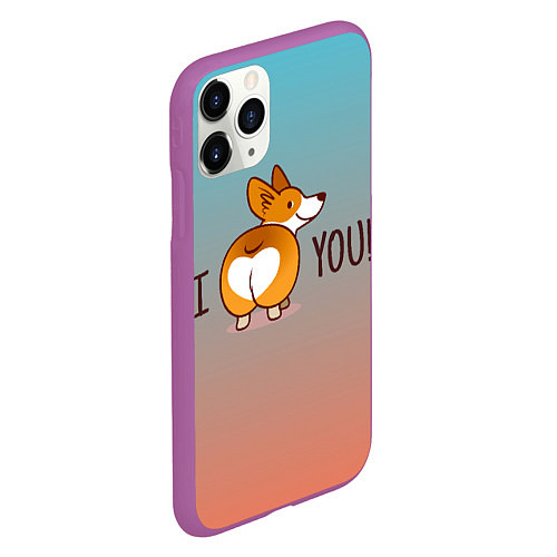 Чехол iPhone 11 Pro матовый I love you смешной корги / 3D-Фиолетовый – фото 2