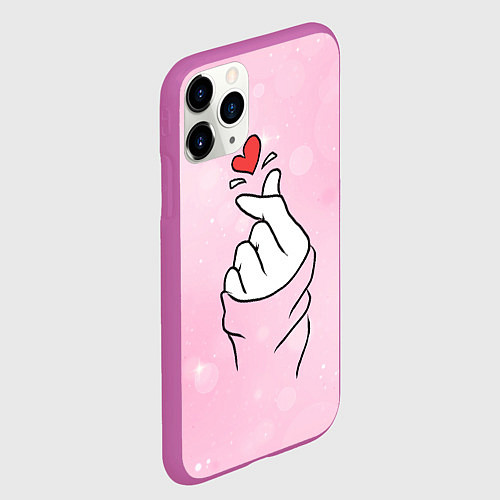Чехол iPhone 11 Pro матовый Сердечко пальцами / 3D-Фиолетовый – фото 2