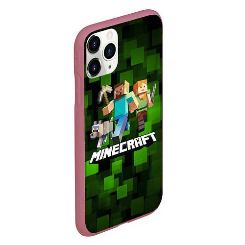 Чехол iPhone 11 Pro матовый Minecraft Майнкрафт / 3D-Малиновый – фото 2